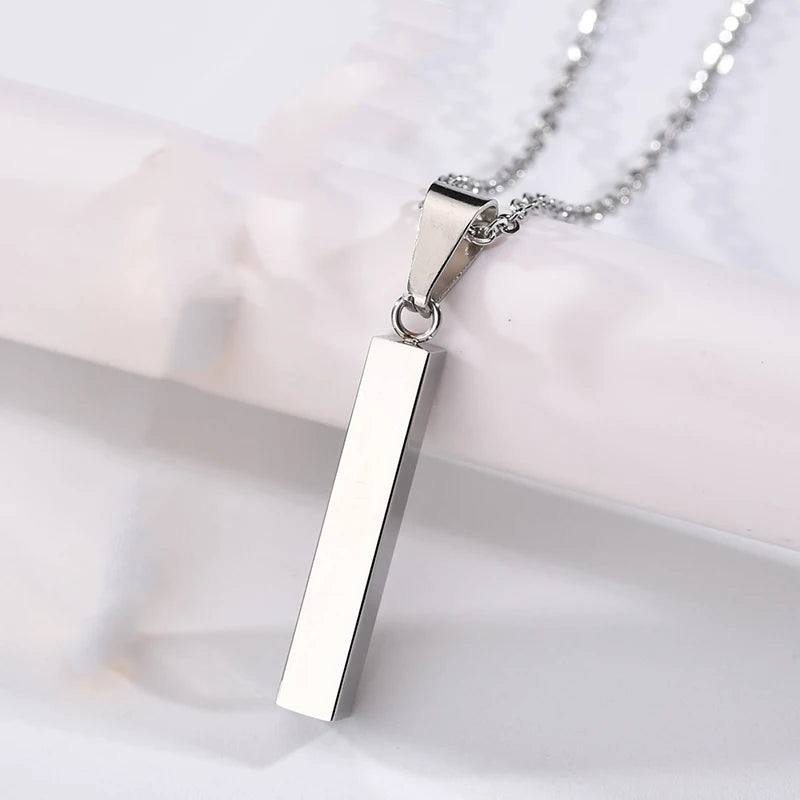 Bluelory Custom Square Bar Engrave 4 Sides Name Pendant For Women Men Stainless Steel Engrave Birthdate Necklace Gift Wholesale