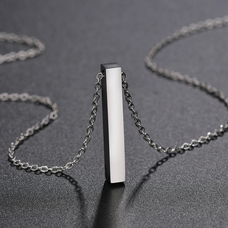 Bluelory Custom Square Bar Engrave 4 Sides Name Pendant For Women Men Stainless Steel Engrave Birthdate Necklace Gift Wholesale