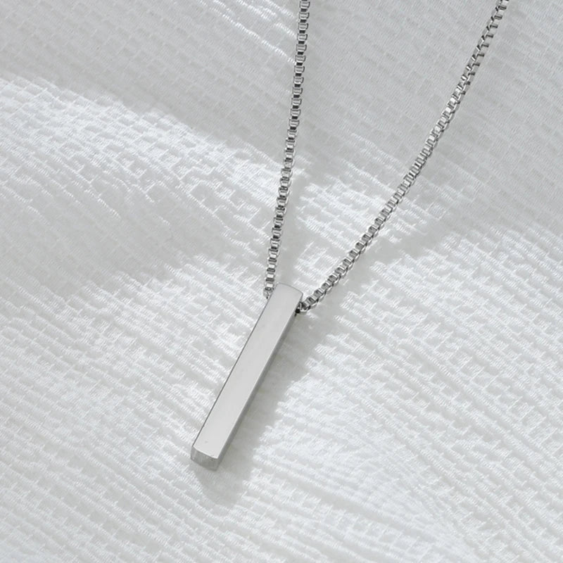 Bluelory Custom Square Bar Engrave 4 Sides Name Pendant For Women Men Stainless Steel Engrave Birthdate Necklace Gift Wholesale