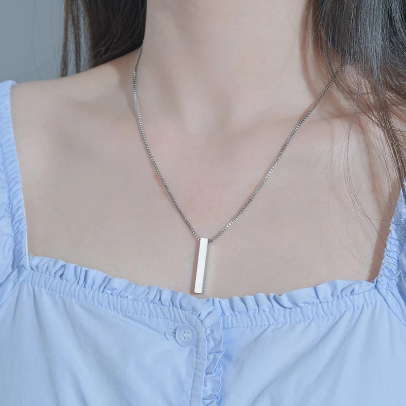 Bluelory Custom Square Bar Engrave 4 Sides Name Pendant For Women Men Stainless Steel Engrave Birthdate Necklace Gift Wholesale