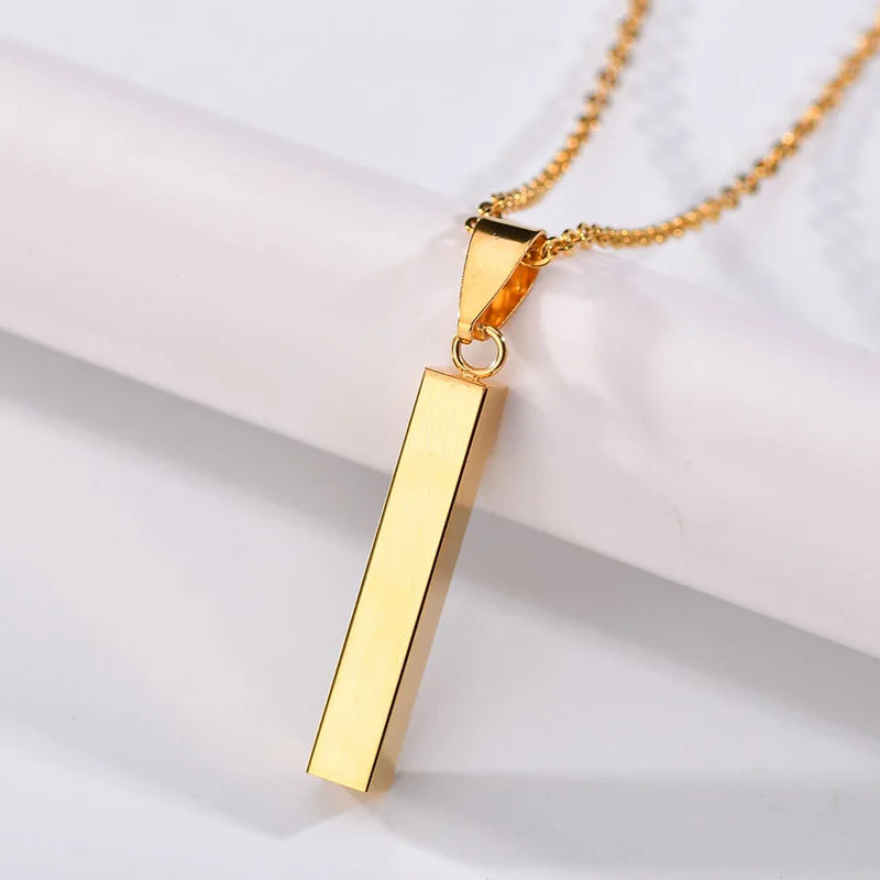 Bluelory Custom Square Bar Engrave 4 Sides Name Pendant For Women Men Stainless Steel Engrave Birthdate Necklace Gift Wholesale