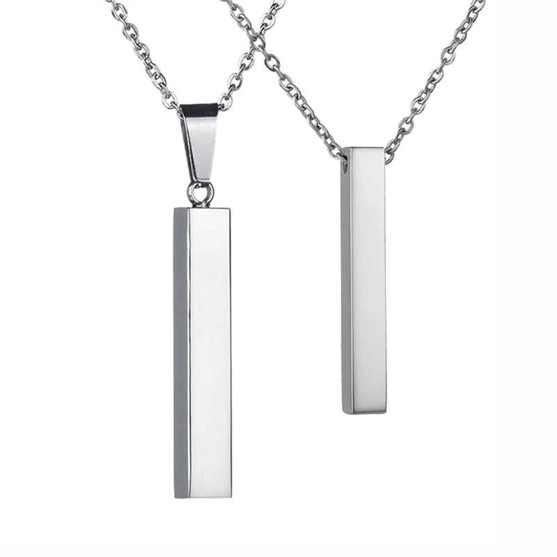 Bluelory Custom Square Bar Engrave 4 Sides Name Pendant For Women Men Stainless Steel Engrave Birthdate Necklace Gift Wholesale