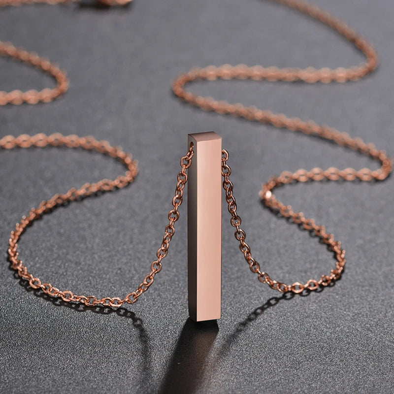 Bluelory Custom Square Bar Engrave 4 Sides Name Pendant For Women Men Stainless Steel Engrave Birthdate Necklace Gift Wholesale