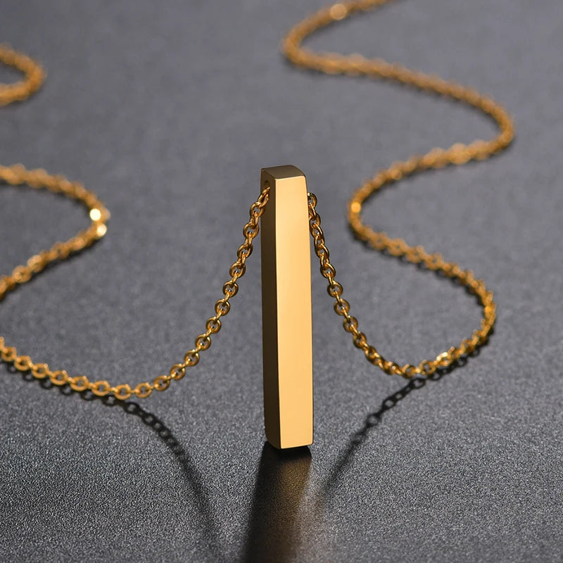 Bluelory Custom Square Bar Engrave 4 Sides Name Pendant For Women Men Stainless Steel Engrave Birthdate Necklace Gift Wholesale
