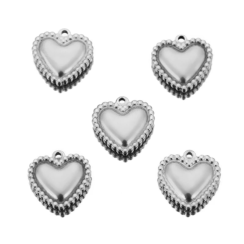 5pcs/lot Stainless Steel Bead Sided Hearts Pendant for DIY Necklace Bracelet Earring Jewelry Charms Making Accessories Supplies
