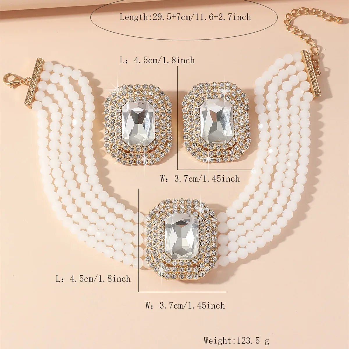 FYUAN Multilayer Champagne Red White Black Crystal Necklace Geometric Square Earrings Women Weddings Banquet Jewelry Sets