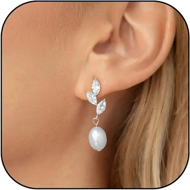 Luxury Water Drop Imitation Pearl Drop Stud Earrings For Women Girls White Crystal Zircon Earring  Wedding Festival Jewelry Gift