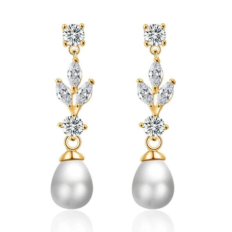 Luxury Water Drop Imitation Pearl Drop Stud Earrings For Women Girls White Crystal Zircon Earring  Wedding Festival Jewelry Gift