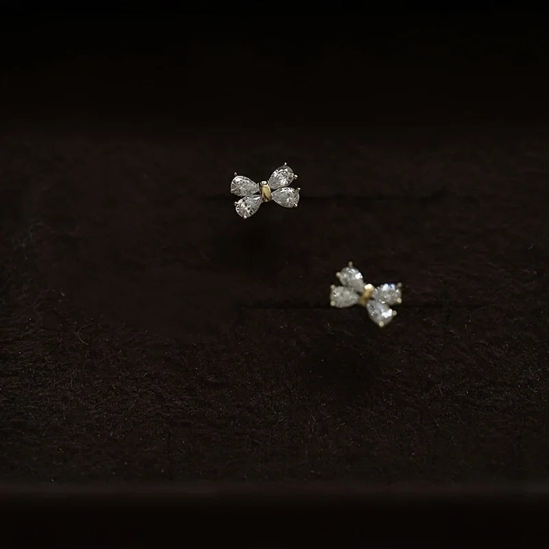 Silver Needle Simple Small Stud Earrings Bowknot Cubic Zirconia Minimalist Stud Earrings Gift for Her Jewelry Accessories Gifts