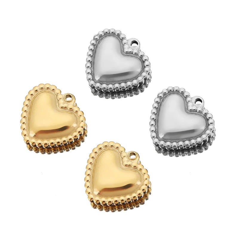 5pcs/lot Stainless Steel Bead Sided Hearts Pendant for DIY Necklace Bracelet Earring Jewelry Charms Making Accessories Supplies