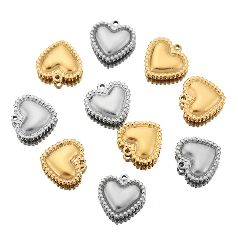5pcs/lot Stainless Steel Bead Sided Hearts Pendant for DIY Necklace Bracelet Earring Jewelry Charms Making Accessories Supplies