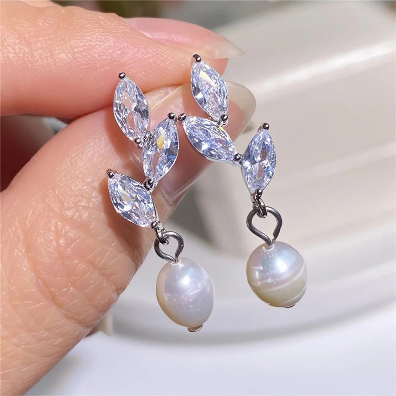 Luxury Water Drop Imitation Pearl Drop Stud Earrings For Women Girls White Crystal Zircon Earring  Wedding Festival Jewelry Gift