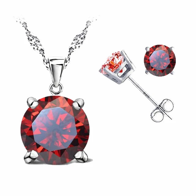 Classic Jewelry 4 Claws Cubic Zirconia 925 Sterling Silver Jewelry Sets Stud Earring Pendant Necklace 8 Colors