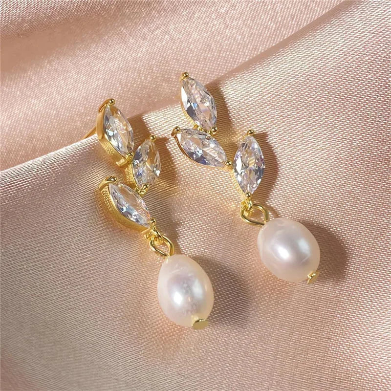 Luxury Water Drop Imitation Pearl Drop Stud Earrings For Women Girls White Crystal Zircon Earring  Wedding Festival Jewelry Gift