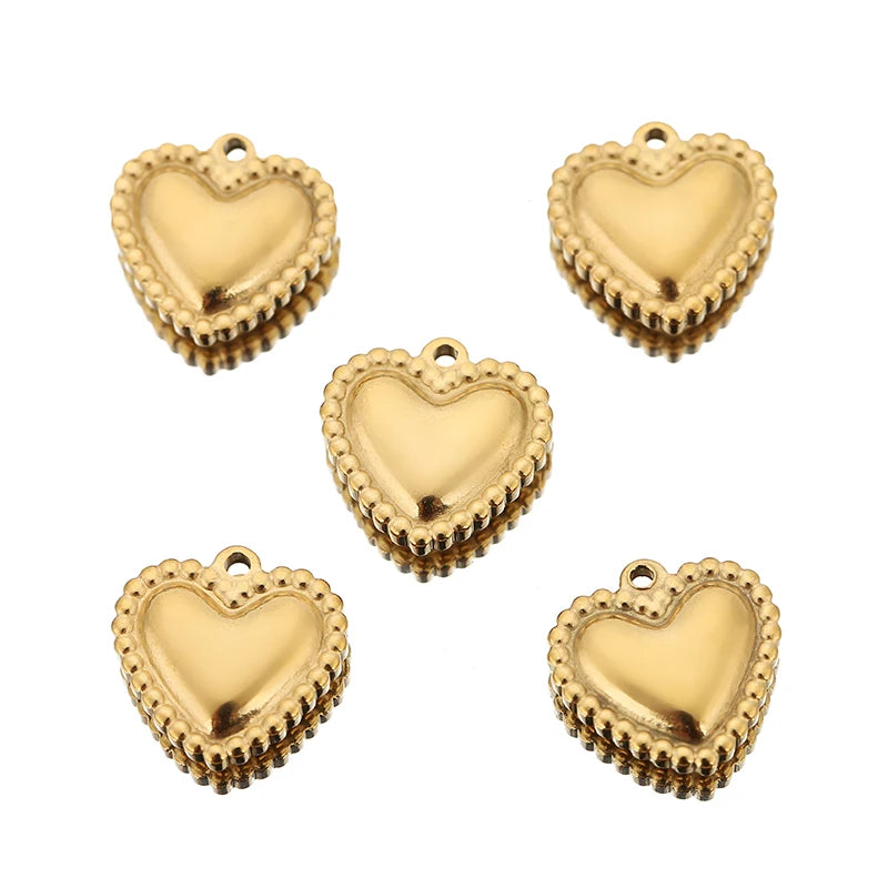 5pcs/lot Stainless Steel Bead Sided Hearts Pendant for DIY Necklace Bracelet Earring Jewelry Charms Making Accessories Supplies