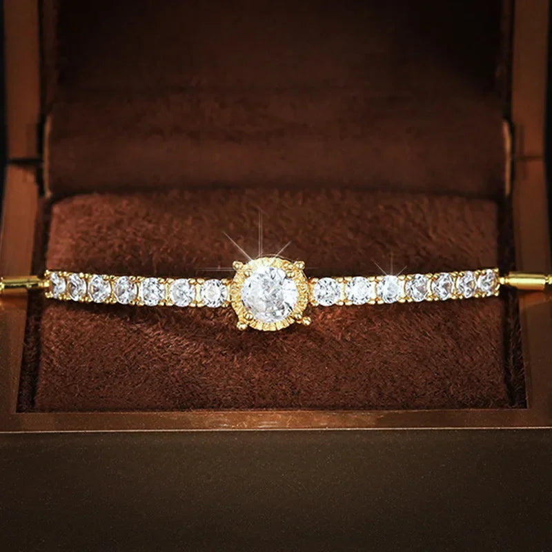 European and American Simple Round Zircon Simple Bracelet, Elegant Temperament, Adjustable Length, Exquisite Jewelry