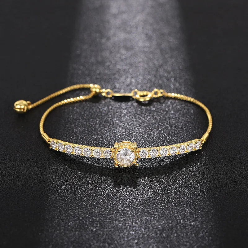 European and American Simple Round Zircon Simple Bracelet, Elegant Temperament, Adjustable Length, Exquisite Jewelry