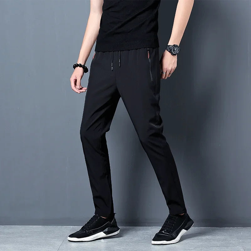 Men's Casual Pants Straight Slim Fit Elastic Waist Jogger Korean Classic Blue Black Gray Male Brand Trousers Plus Size