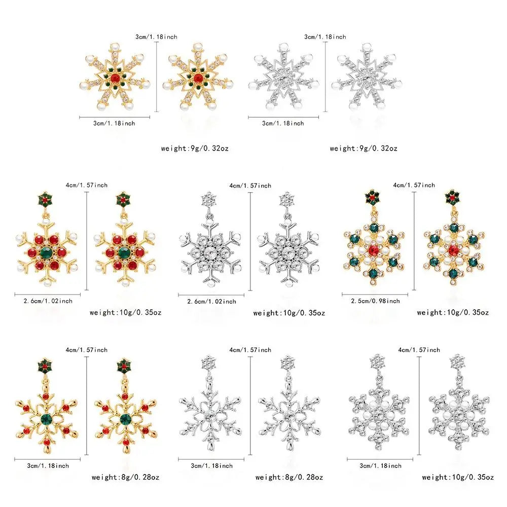 Cute Snowflake Christmas Stud Earrings Crystal Zircon Pearl Dangle Piercing Ear Jewelry Drop Earrings Gifts