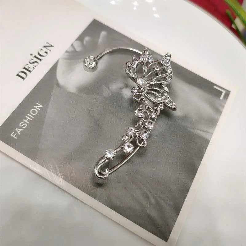 Korean Elf Butterfly Ear Cuff Without Piercing Clip Earrings for Women Elegant Sparkling Zircon Crystal Ear Clip Wedding Jewelry