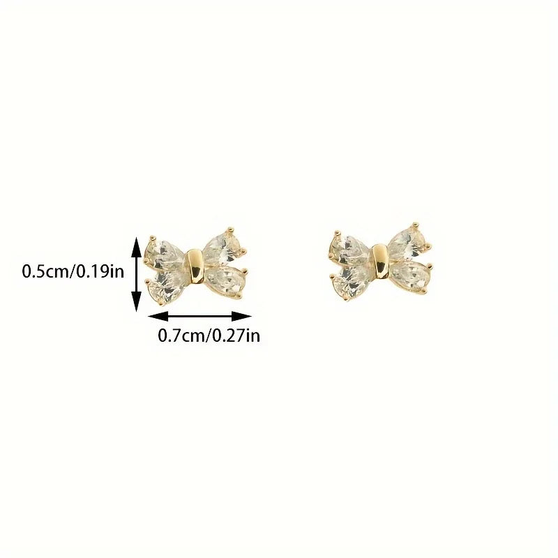 Silver Needle Simple Small Stud Earrings Bowknot Cubic Zirconia Minimalist Stud Earrings Gift for Her Jewelry Accessories Gifts