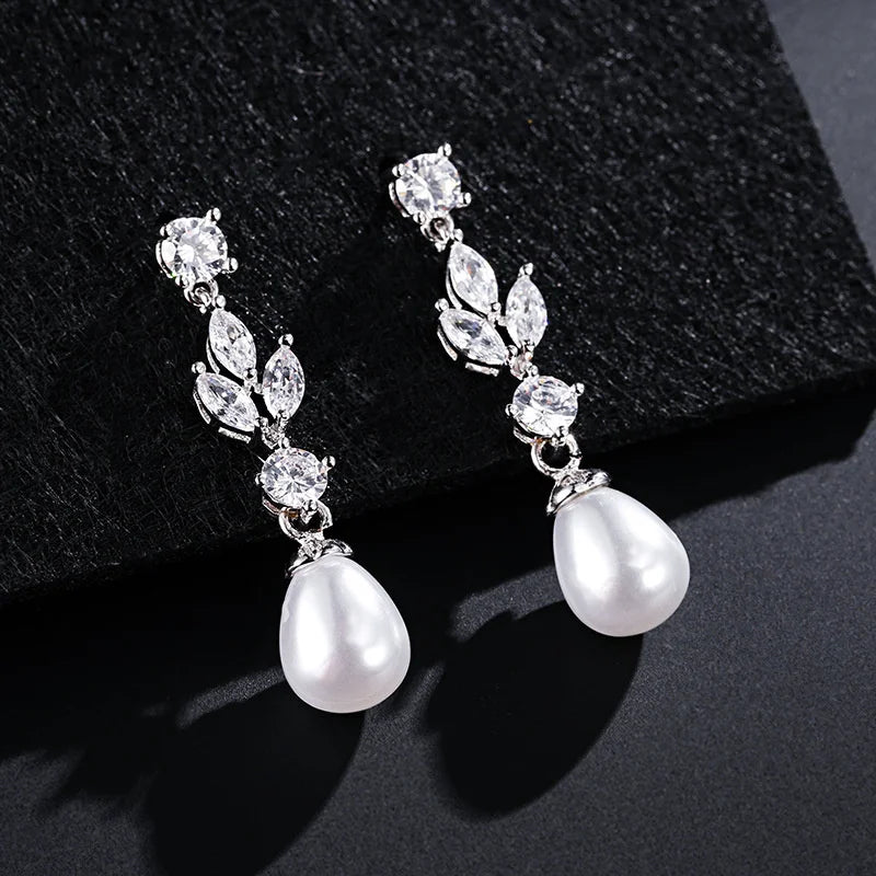 Luxury Water Drop Imitation Pearl Drop Stud Earrings For Women Girls White Crystal Zircon Earring  Wedding Festival Jewelry Gift