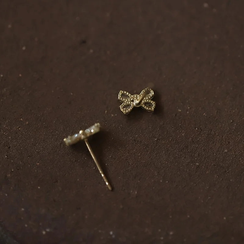 Silver Needle Simple Small Stud Earrings Bowknot Cubic Zirconia Minimalist Stud Earrings Gift for Her Jewelry Accessories Gifts