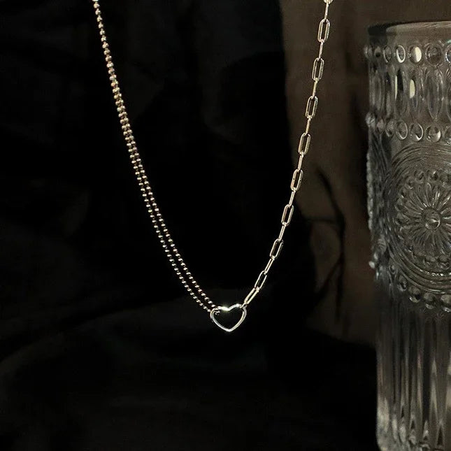 Real 925 Sterling Silver Hollow Heart Bead Chain Necklaces for Women Cute Fine Jewelry Minimalist Asymmetrical Accessories