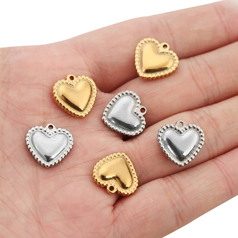 5pcs/lot Stainless Steel Bead Sided Hearts Pendant for DIY Necklace Bracelet Earring Jewelry Charms Making Accessories Supplies