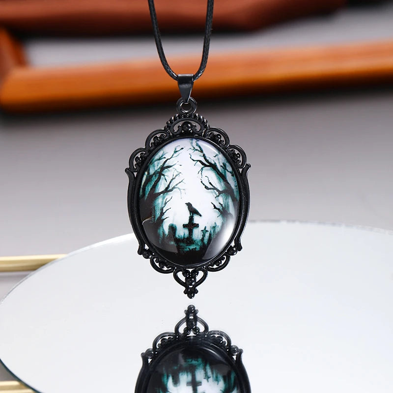 Gothic Vampire Cameo Pendant Choker Velvet Necklace for Women Fashion Pagan Witchcraft Jewelry Girls Gifts Creative Punk Choker