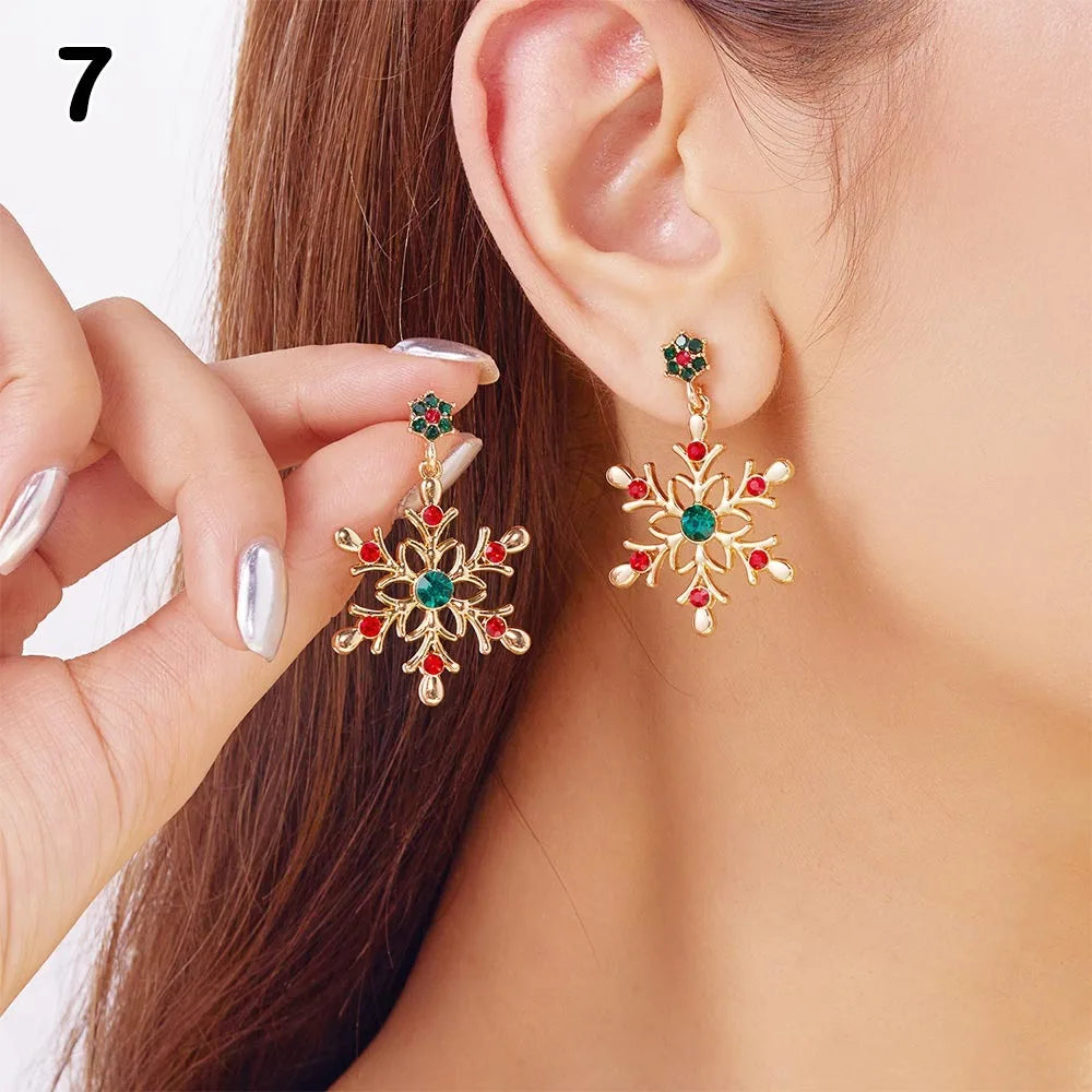 Cute Snowflake Christmas Stud Earrings Crystal Zircon Pearl Dangle Piercing Ear Jewelry Drop Earrings Gifts