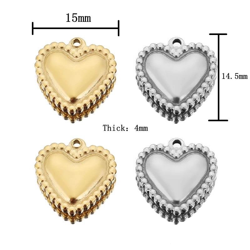 5pcs/lot Stainless Steel Bead Sided Hearts Pendant for DIY Necklace Bracelet Earring Jewelry Charms Making Accessories Supplies