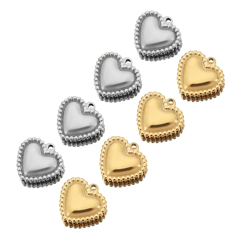 5pcs/lot Stainless Steel Bead Sided Hearts Pendant for DIY Necklace Bracelet Earring Jewelry Charms Making Accessories Supplies