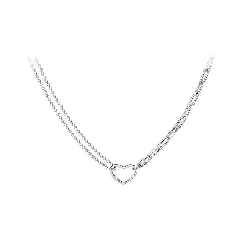 Real 925 Sterling Silver Hollow Heart Bead Chain Necklaces for Women Cute Fine Jewelry Minimalist Asymmetrical Accessories