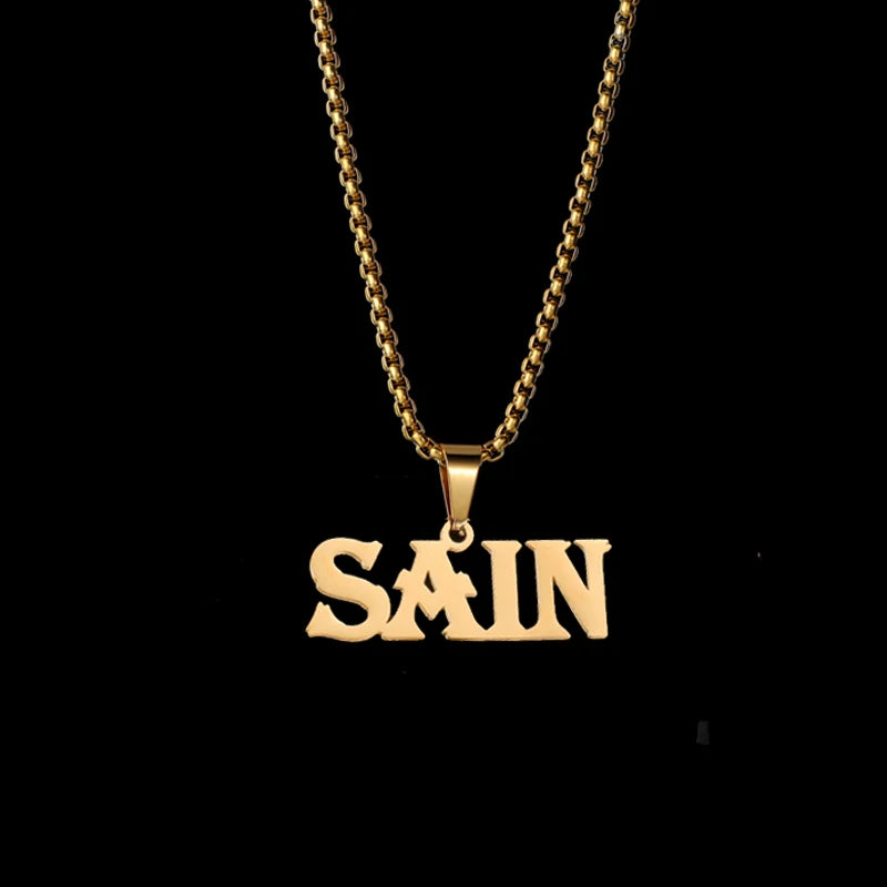 Goxijite Customized Name Large Nameplate Necklace For Men Women  Stainless Steel Personalized Letter  Thick Chain Jewelry Gift