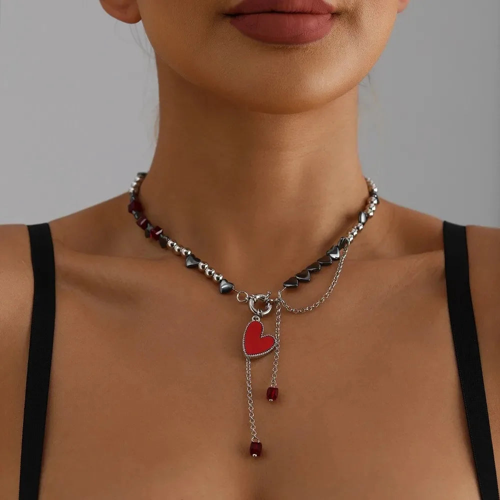 Heart Beaded Necklace for Women Boho Crystal Class Gravel Clavicle Chain Cool Y2K Choker Exquisite Jewelry Accessories украшения