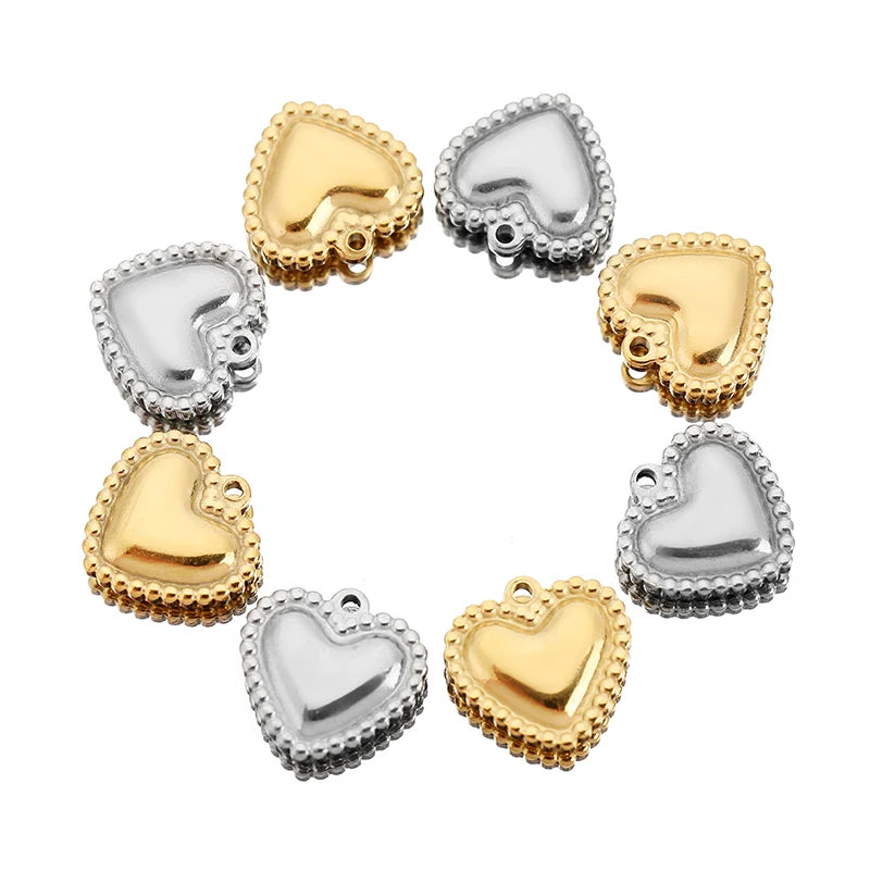 5pcs/lot Stainless Steel Bead Sided Hearts Pendant for DIY Necklace Bracelet Earring Jewelry Charms Making Accessories Supplies