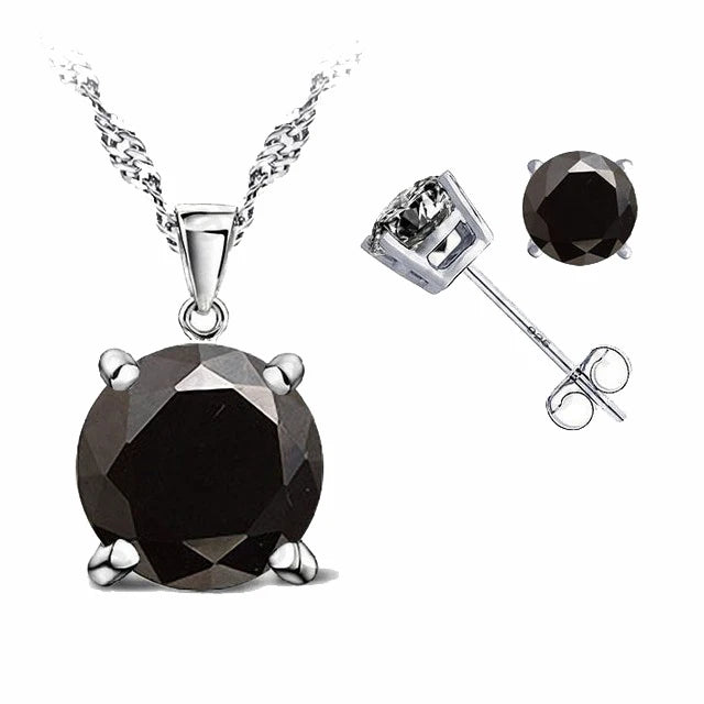 Classic Jewelry 4 Claws Cubic Zirconia 925 Sterling Silver Jewelry Sets Stud Earring Pendant Necklace 8 Colors