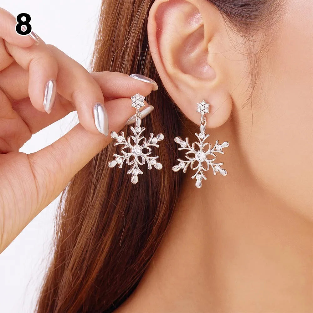 Cute Snowflake Christmas Stud Earrings Crystal Zircon Pearl Dangle Piercing Ear Jewelry Drop Earrings Gifts