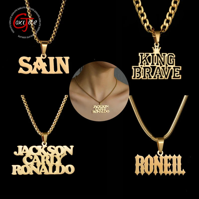 Goxijite Customized Name Large Nameplate Necklace For Men Women  Stainless Steel Personalized Letter  Thick Chain Jewelry Gift